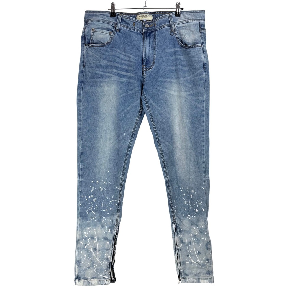 Hyper Denim Los Angeles Mens 38 Skinny Blue Paint Splatter Ankle‎ Zip Jeans